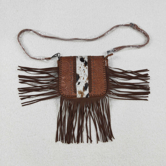 USA-Shop BA0375 Brown Flowers Cowhide Zipper Western Leather Tassel Shoulder Bags