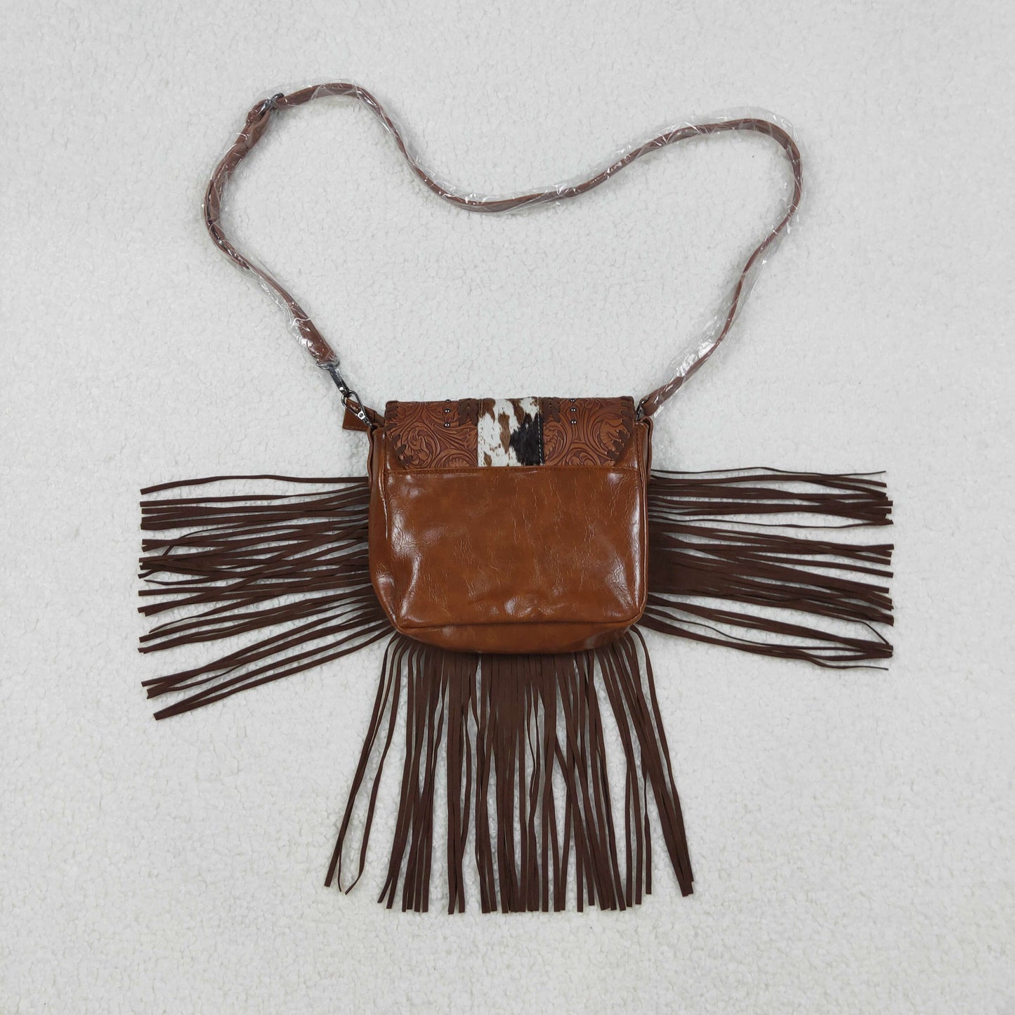 USA-Shop BA0375 Brown Flowers Cowhide Zipper Western Leather Tassel Shoulder Bags
