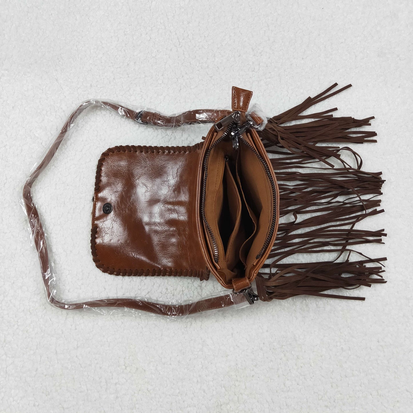USA-Shop BA0375 Brown Flowers Cowhide Zipper Western Leather Tassel Shoulder Bags