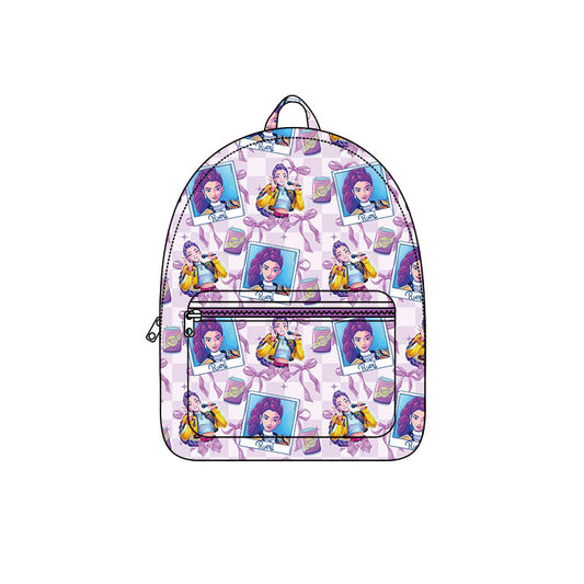 (Pre-order) BA0385 Cartoon Demon Movie Bows Plaid Purple Print Backpack Girls Bags