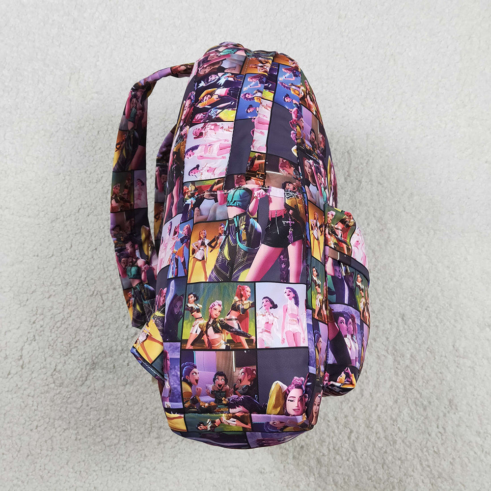BA0386 Cartoon Demon Movie Plaid Print Backpack Girls Bags