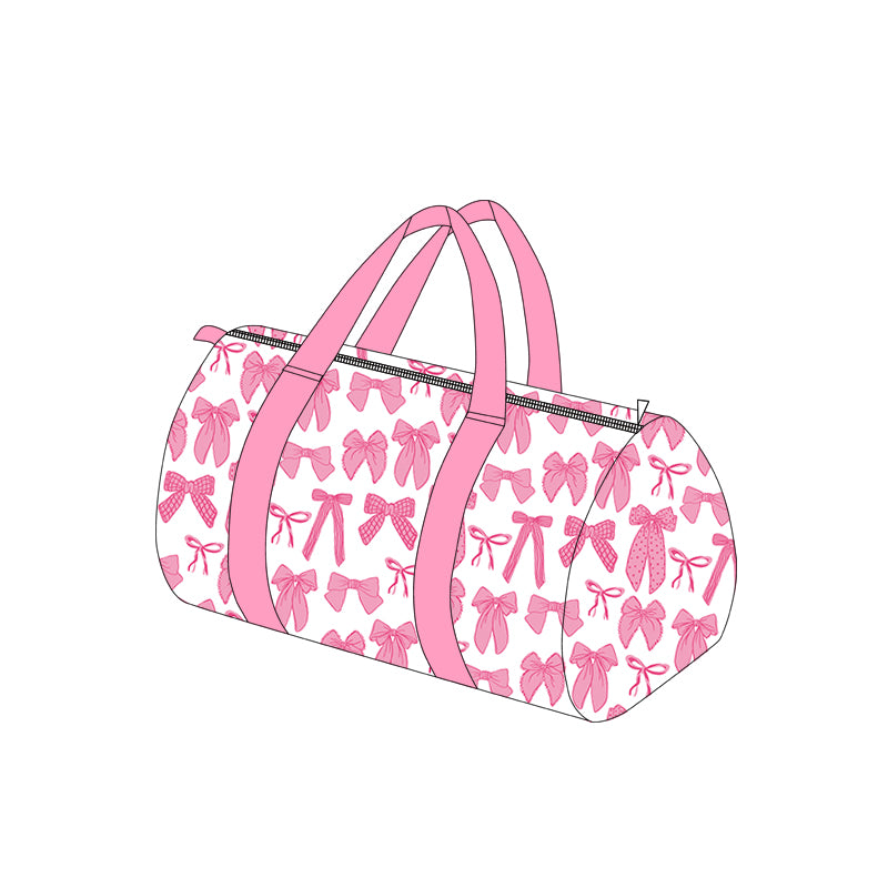(Pre-order)BA0388  Pink Bows Print Girls Gym Bag Overnight Bags