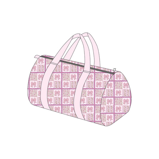 (Pre-order)BA0389  Pink Bows Flowers Plaid Print Girls Gym Bag Overnight Bags