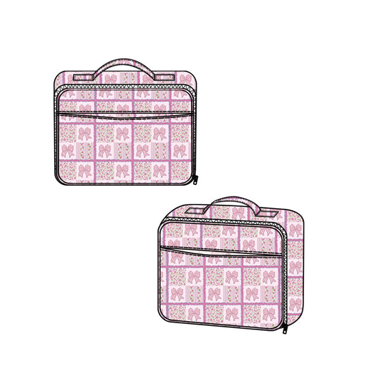(Pre-order)BA0390 Pink Bows Flowers Plaid Print Lunch Boxes Girls Picnic Thermal Bags