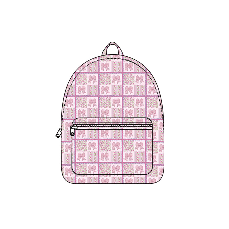 (Pre-order) BA0391 Pink Bows Flowers Plaid Print Backpack Girls Bags