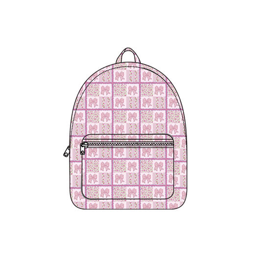 (Pre-order) BA0391 Pink Bows Flowers Plaid Print Backpack Girls Bags