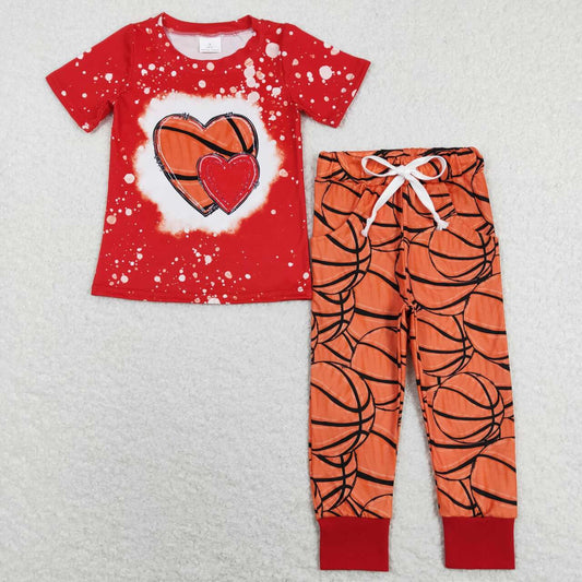 BSPO0291  Basketball Heart Print Boys Valentine's Clothes Set