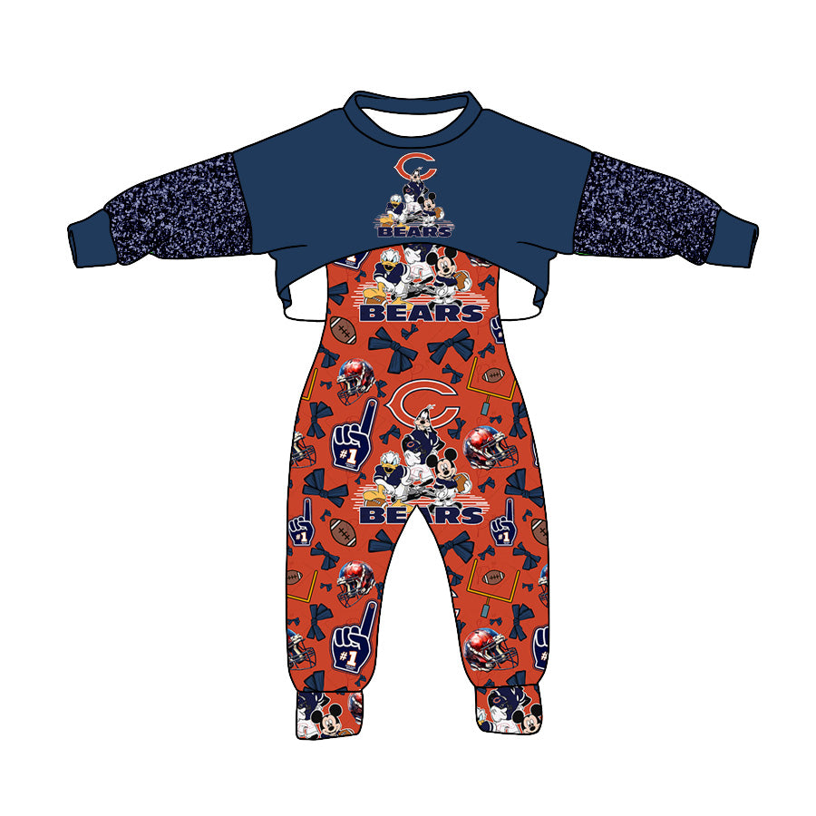 (Custom Design Preorder MOQ 5) Team's BEARS Print Jumpsuits Girls Fall Clothes Set