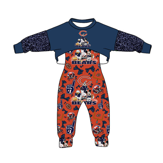 (Custom Design Preorder MOQ 5) Team's BEARS Print Jumpsuits Girls Fall Clothes Set