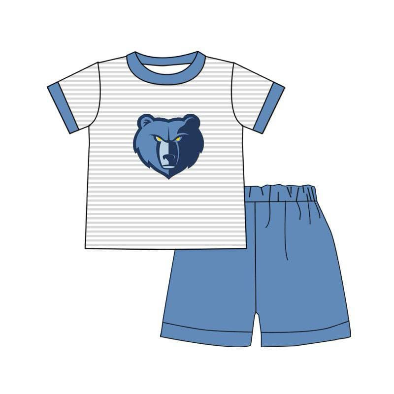 (Custom Design Preorder MOQ 5) Team's BEARS Stripes Top Blue Shorts Boys Summer Clothes Set