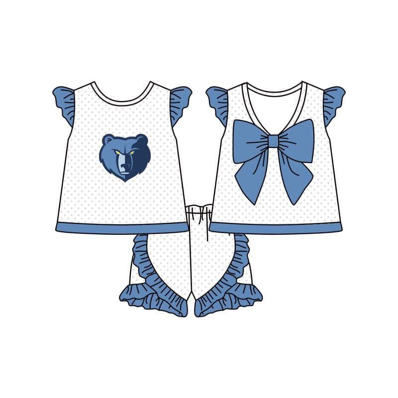 (Custom Design Preorder MOQ 5) Team's BEARS Backless Bow Top Dots Shorts Girls Summer Clothes Set