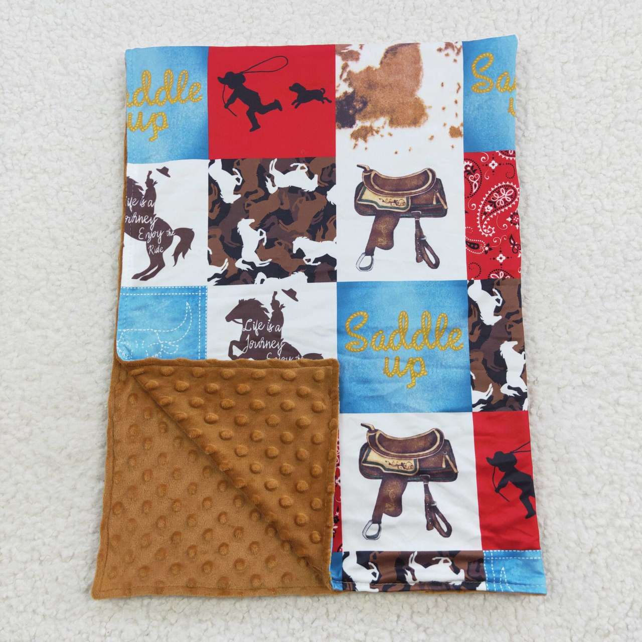 BL0055 Brown cowboy western print blanket