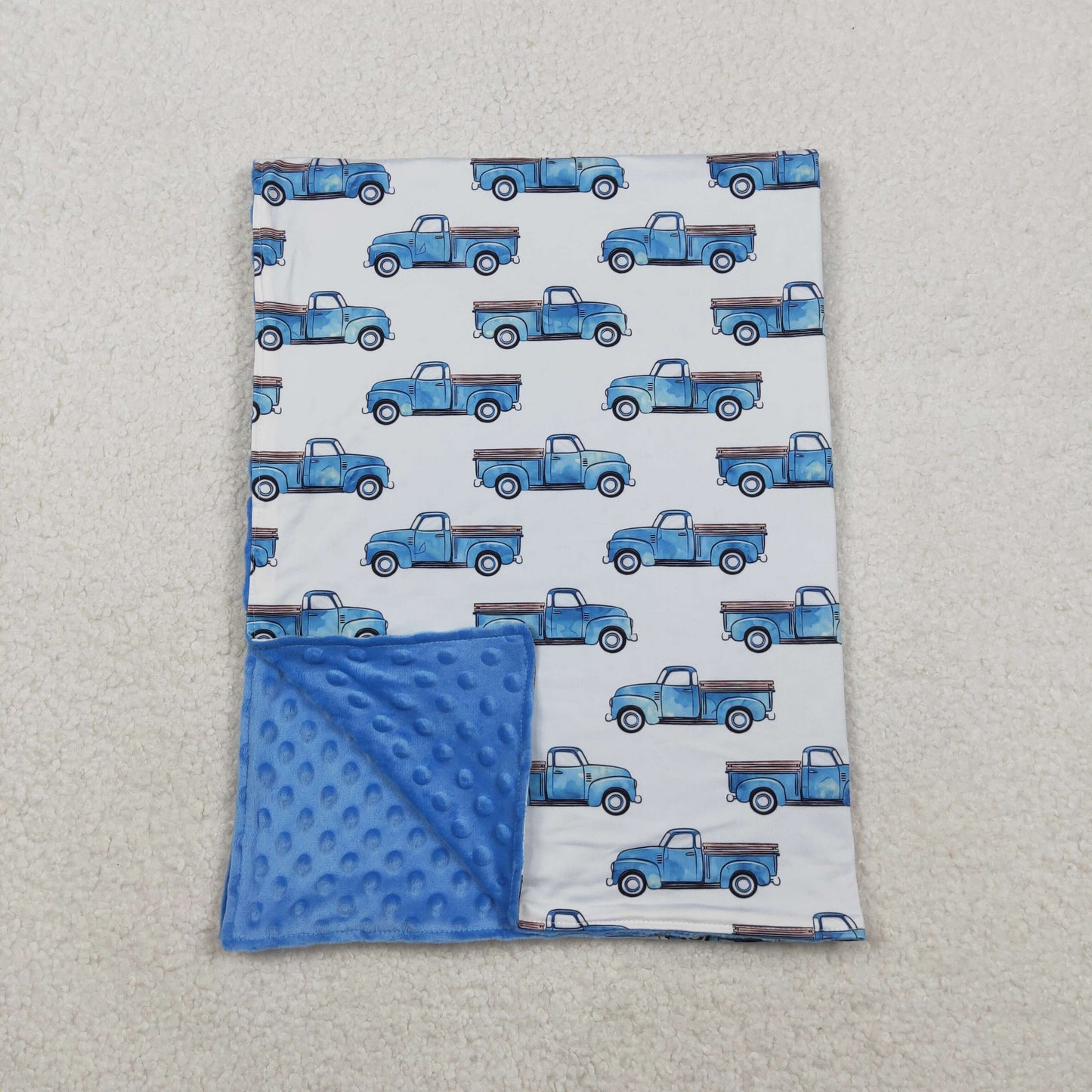 BL0062 Blue Truck Print Baby Boys Blanket