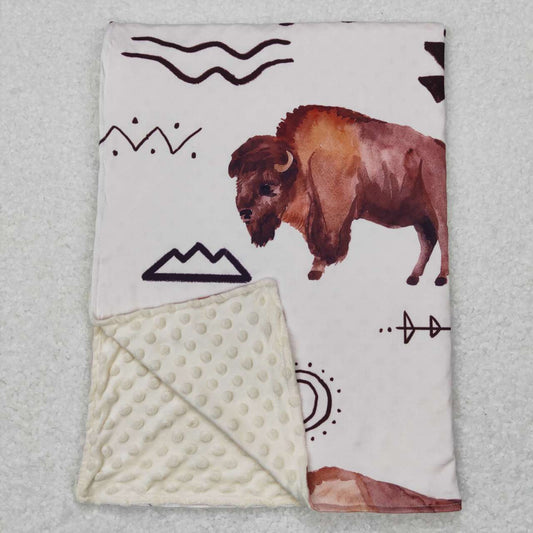 BL0068 Highland Cow Print Minky Baby Western Blanket