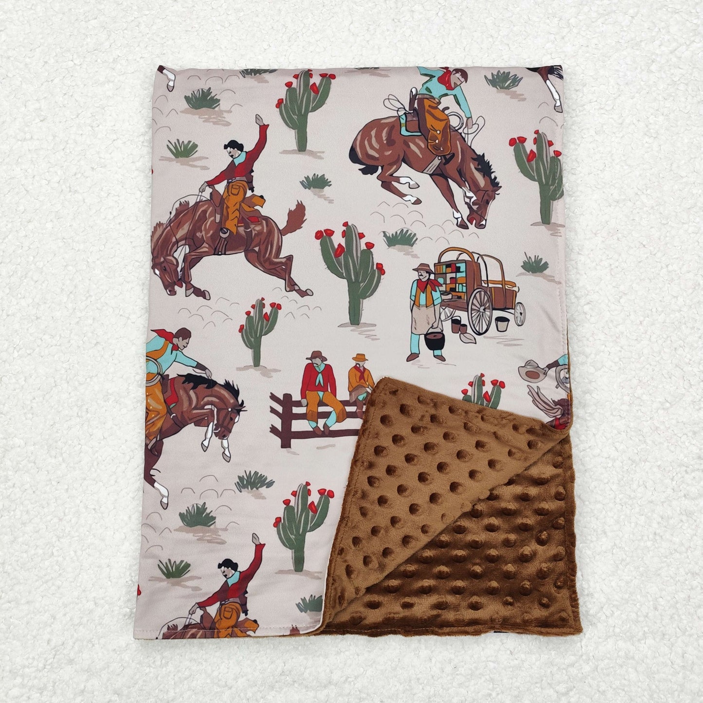 BL0069 Rodeo Cactus Brown Print Baby Western Blanket