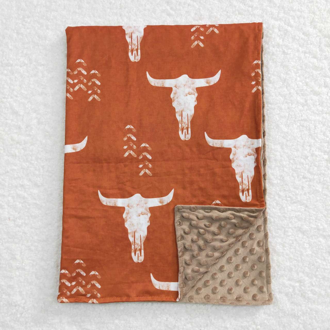 BL0070 Brown Cow Skull Print Western Blanket