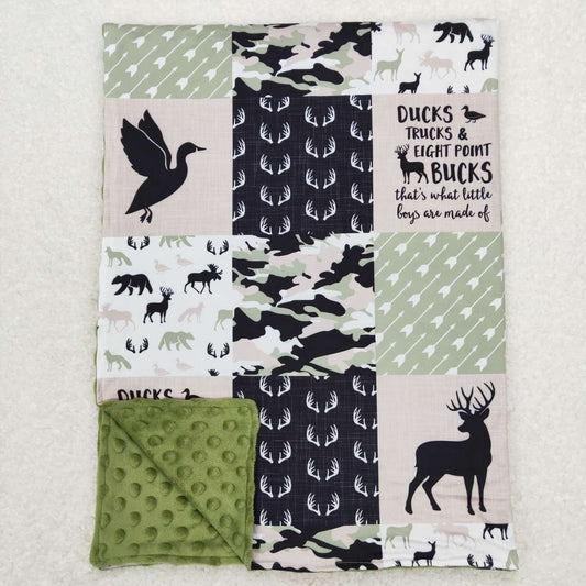 BL0071 Green Camo Deer Duck Print Go Hunting Blanket