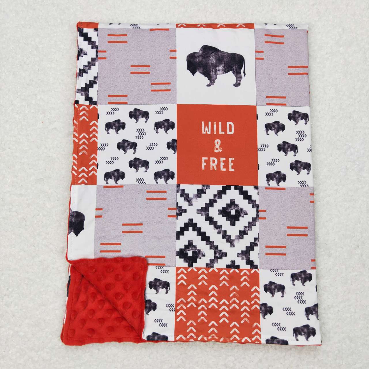 BL0072 Wild & Free Aztec Print Western Red Minky Blanket