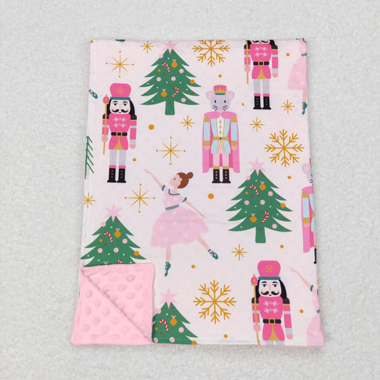 BL0086 Christmas Soldier Print Pink Minky Baby Blanket