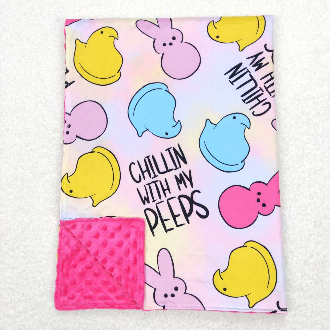 BL0093 Bunny Tie-dye Print Baby Easter Minky Blanket