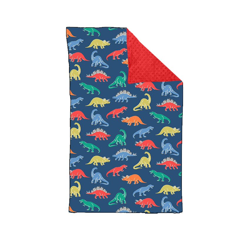 (Pre-order) BL0098 Colorful Dino Print Red Minky Blanket