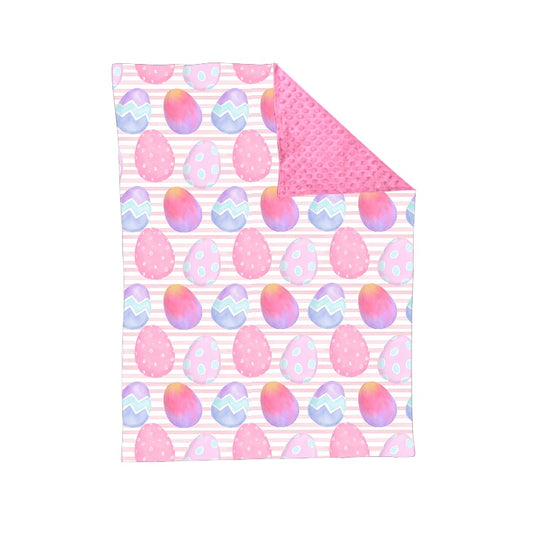 (Pre-order) BL0103 Egg Print Baby Girls Pink Minky Easter Blanket