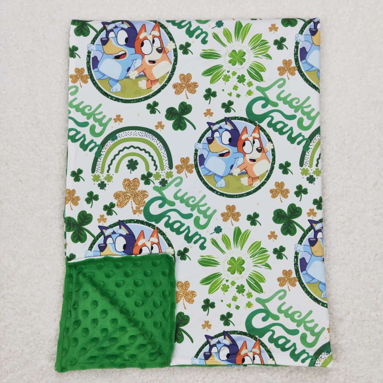 BL0105 Cartoon Dog Green Quatrefoil Print St. Patrick's Blanket
