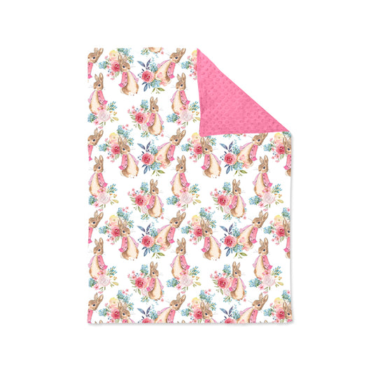 (Pre-order) BL0111 Pink Flowers Bunny Print Girls Easter Blanket
