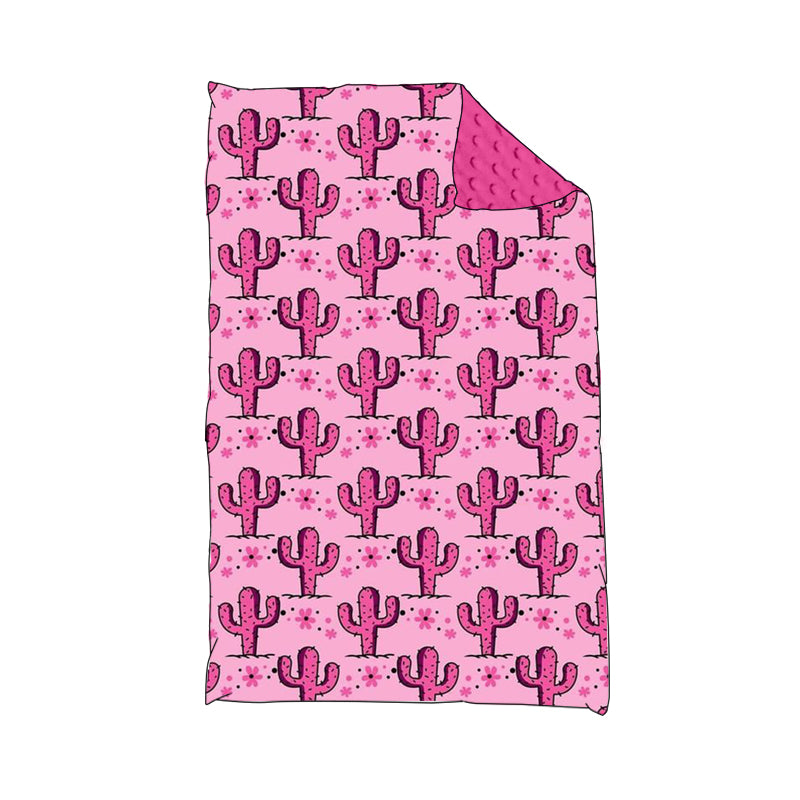 (Pre-order) BL0120  Pink Flowers Cactus Print Girls Blanket