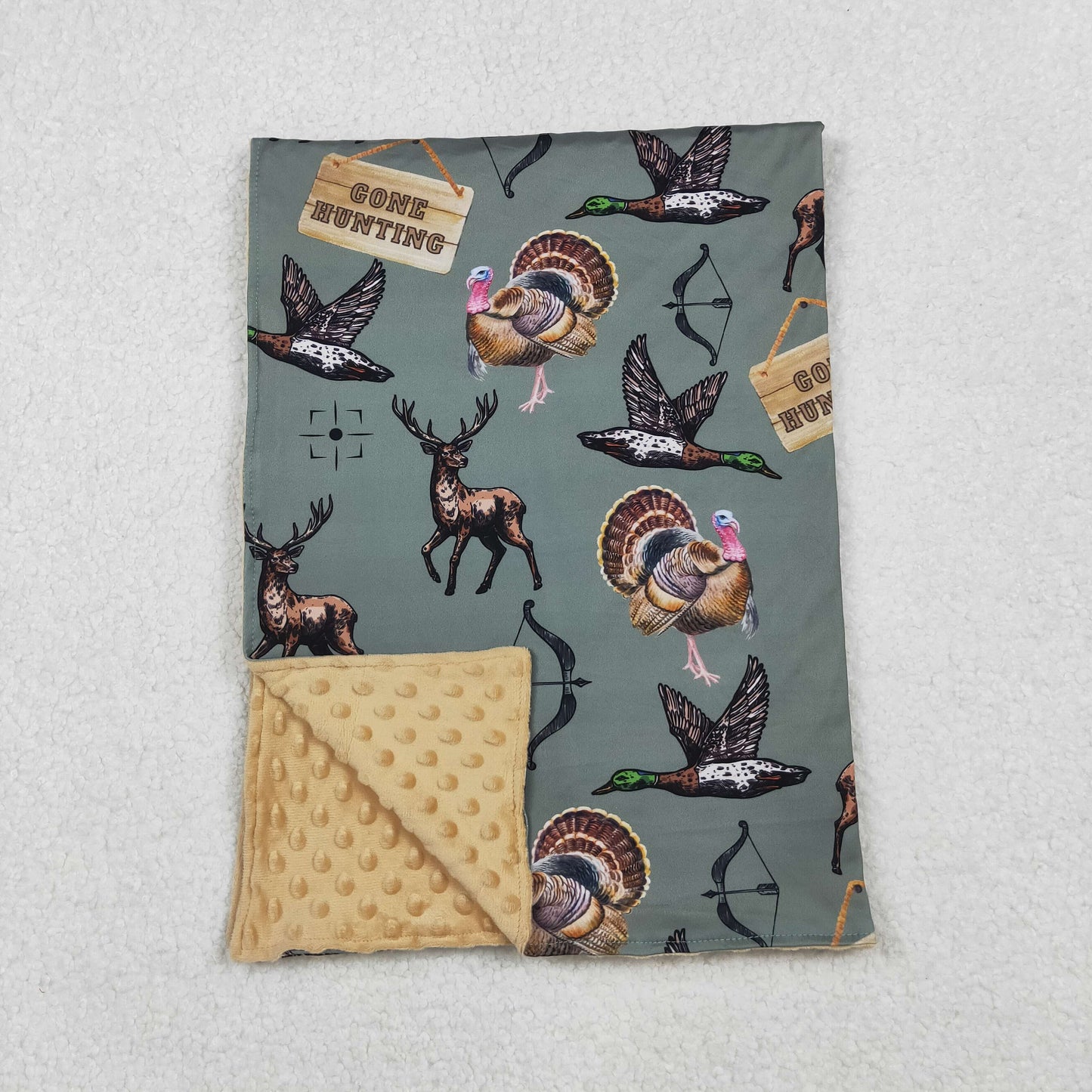BL0151 Duck Turkey Deer GONE HUNTING Print Baby Blanket
