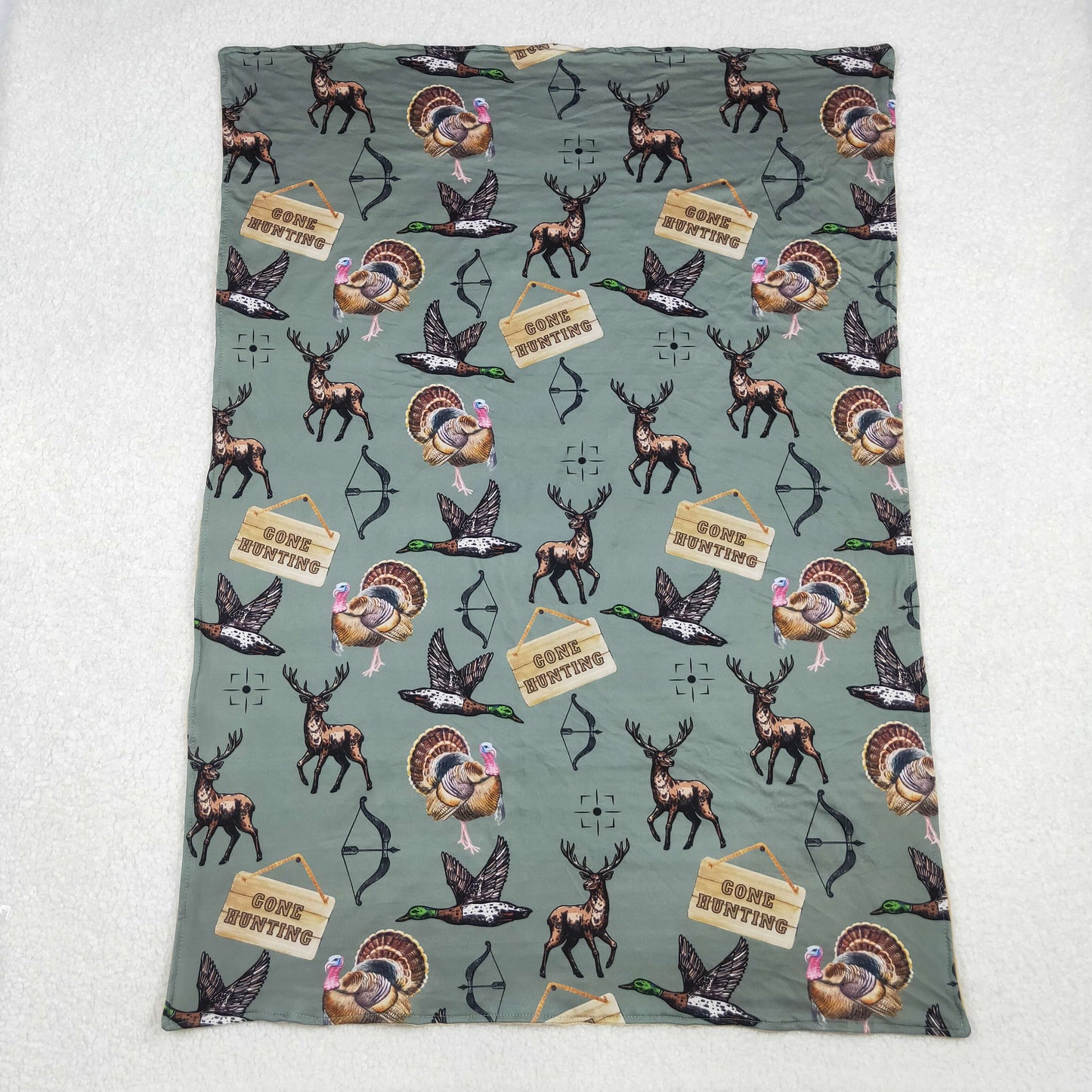 BL0151 Duck Turkey Deer GONE HUNTING Print Baby Blanket