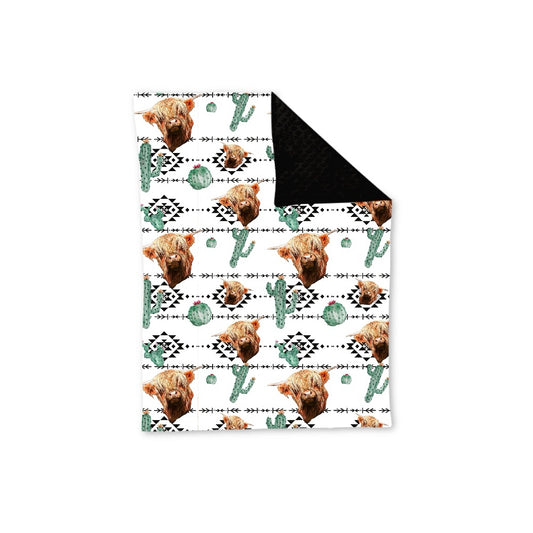 (Pre-order) BL0152 Highland Cow Cactus Print Baby Western Blanket