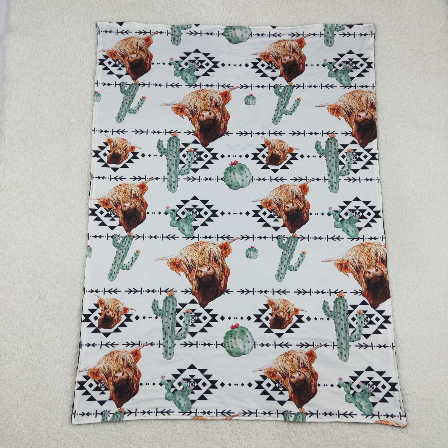 BL0152 Highland Cow Cactus Print Baby Western Blanket