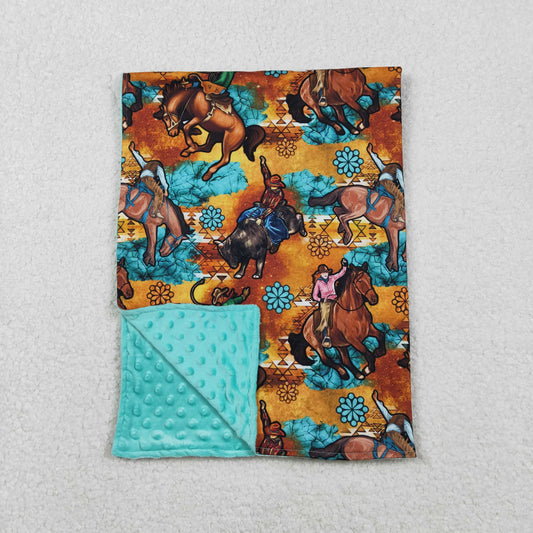 BL0163 Rodeo Turquoise Print Baby Western Blanket