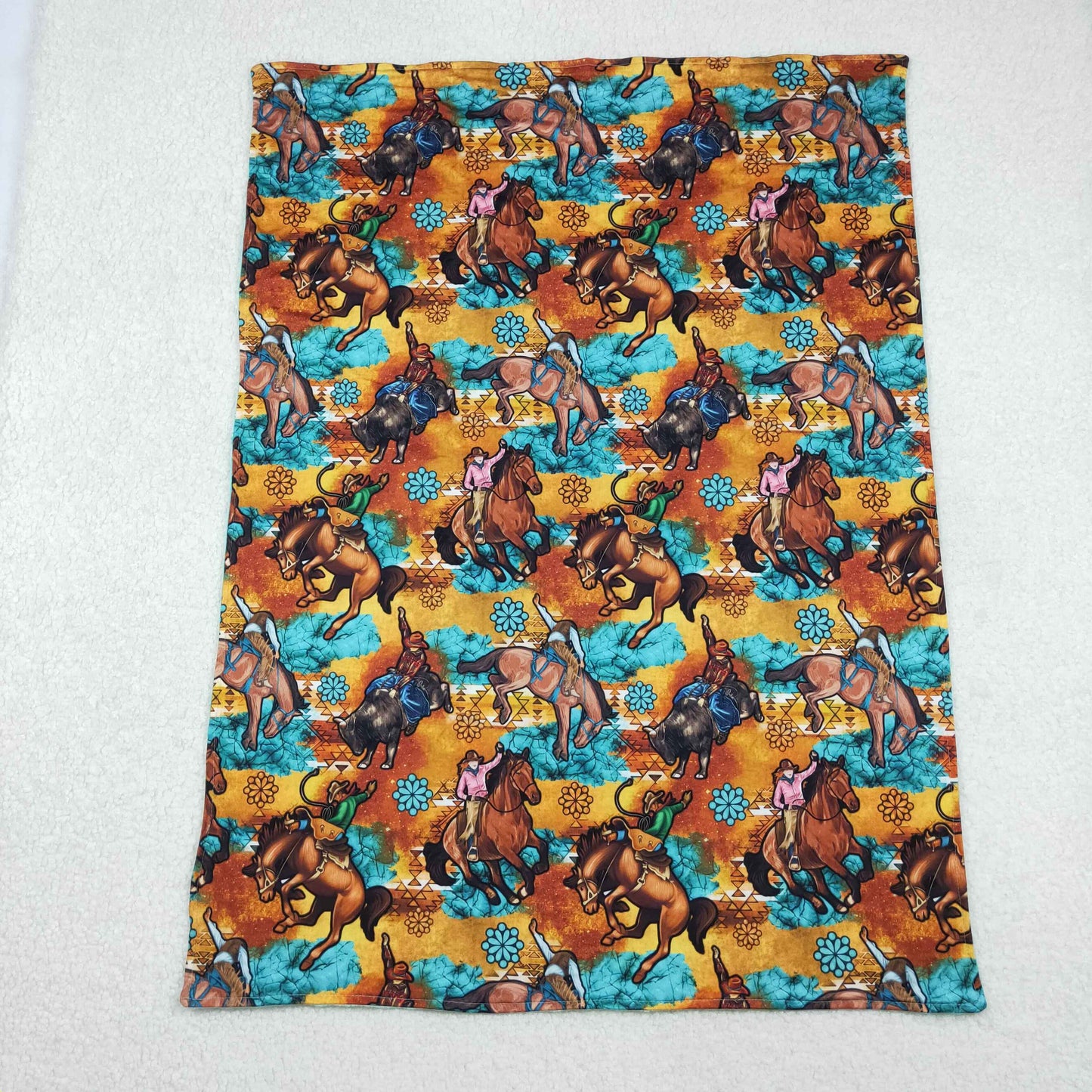 BL0163 Rodeo Turquoise Print Baby Western Blanket