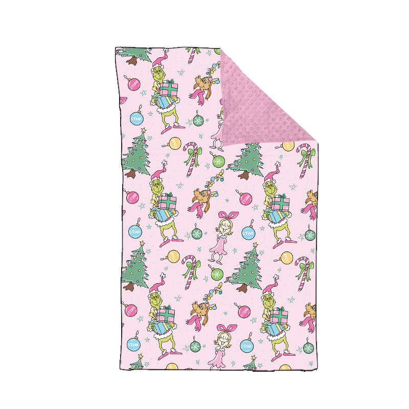 (Pre-order) BL0181 Green Frog Tree Pink Print Baby Girls Christmas Blanket