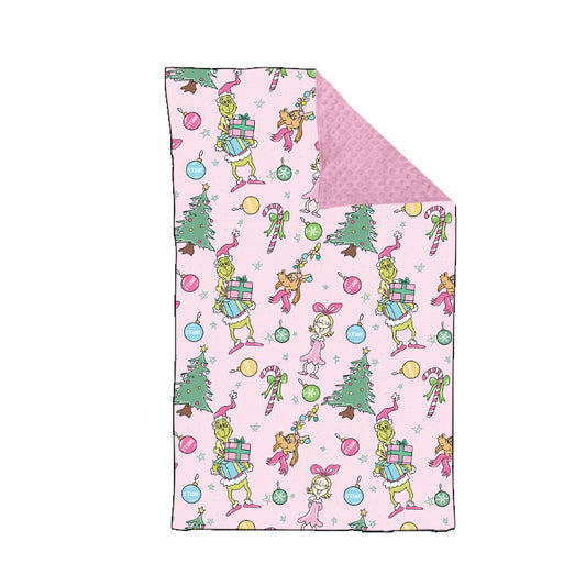 (Pre-order) BL0181 Green Frog Tree Pink Print Baby Girls Christmas Blanket