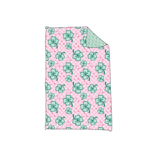 (Pre-order) BL0184 Four-leaf Clover Pink Plaid Print Baby Girls St. Patrick's Day Blanket