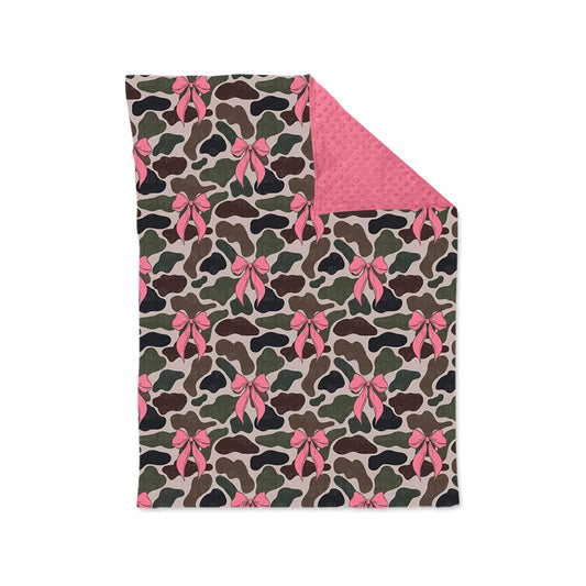 (Pre-order) BL0189 Pink Bows Camo Print Baby Girls Blanket