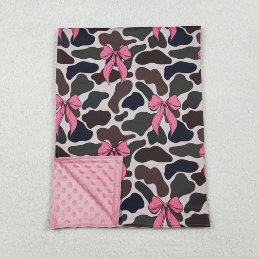 BL0189 Pink Bows Camo Print Baby Girls Blanket