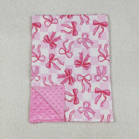 BL0206 Pink Bows Plaid Print Baby Girls Blanket