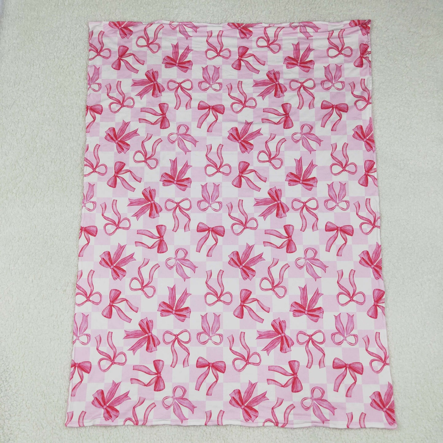 BL0206 Pink Bows Plaid Print Baby Girls Blanket