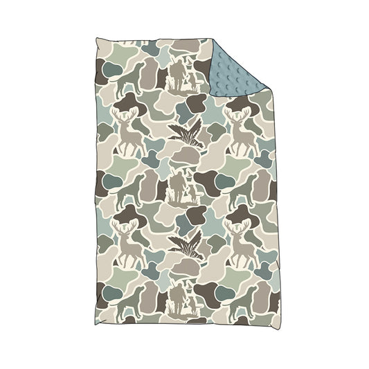 (Pre-order) BL0212 Duck Dog Deer Camo Hunting Print Baby Fall Blanket