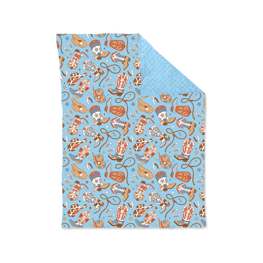 (Pre-order) BL0214 Boots Hat Blue Print Baby Western Blanket