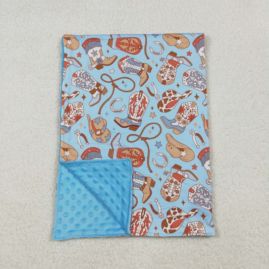 BL0214 Boots Hat Blue Print Baby Western Blanket