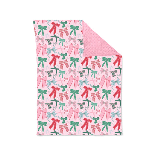 (Pre-order) BL0218 Red Green Pink Bows Print Baby Girls Christmas Blanket