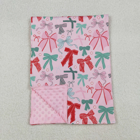 BL0218 Red Green Pink Bows Print Baby Girls Christmas Blanket