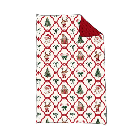 (Pre-order) BL0219 Santa Candy Bows Print Baby Girls Christmas Blanket