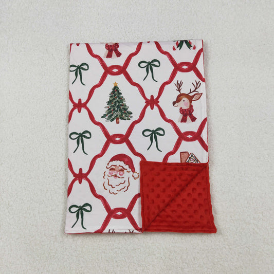 BL0219 Santa Candy Bows Print Baby Girls Christmas Blanket