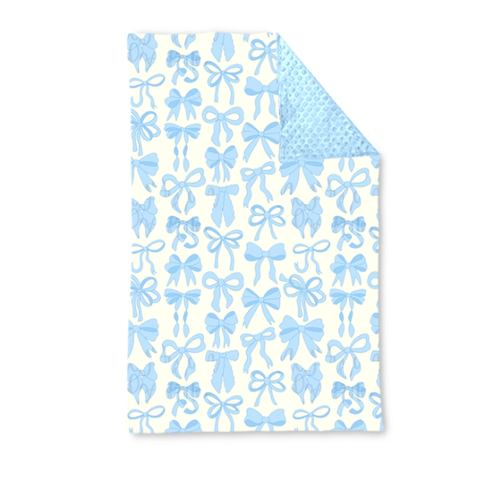 (Pre-order) BL0224 Blue Bows Print Baby Girls Blanket